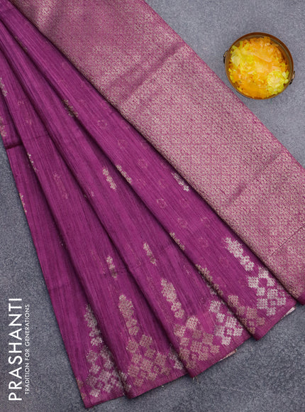 Banarasi semi matka silk saree purple with zari woven buttas and zari woven border