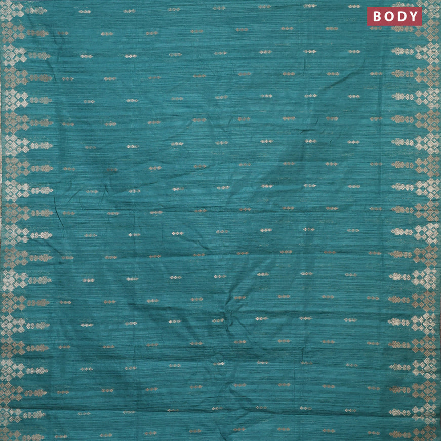 Banarasi semi matka silk saree teal blue shade with zari woven buttas and zari woven border