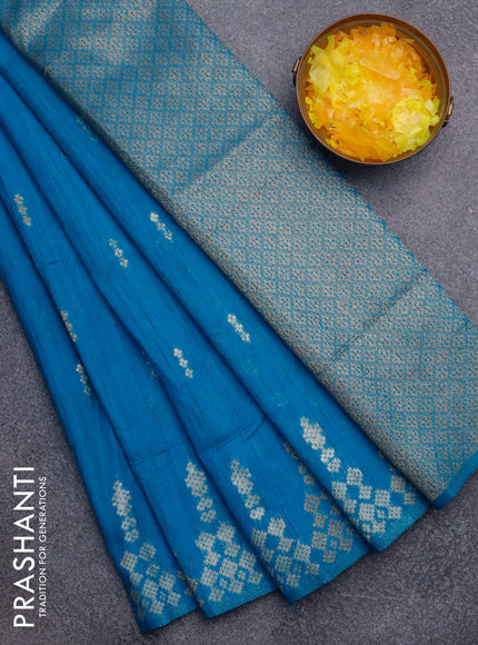 Banarasi semi matka silk saree cs blue with zari woven buttas and zari woven border