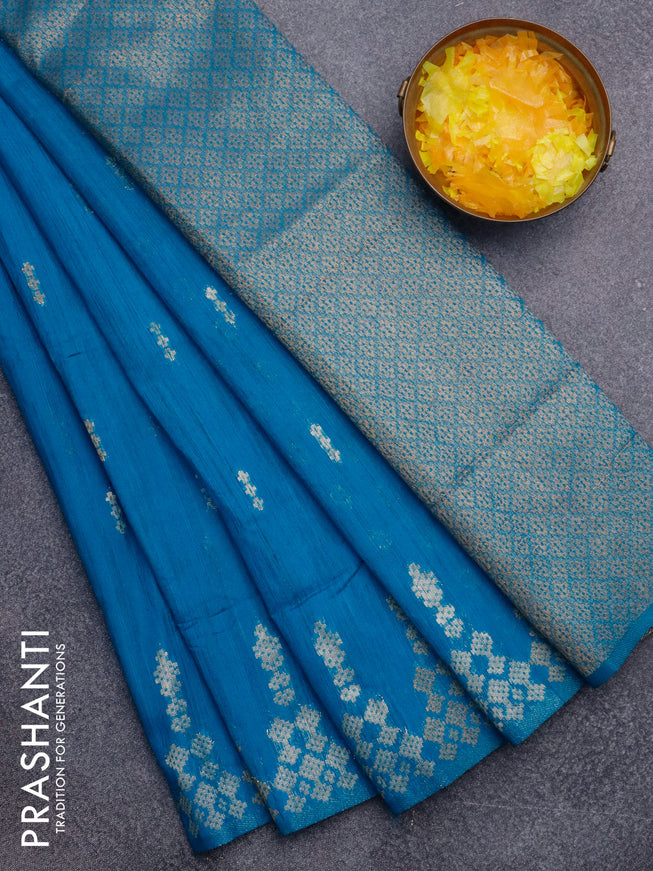 Banarasi semi matka silk saree cs blue with zari woven buttas and zari woven border