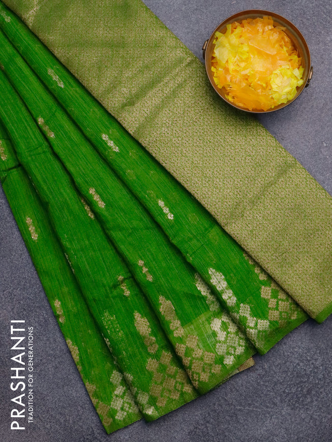 Banarasi semi matka silk saree light green with zari woven buttas and zari woven border