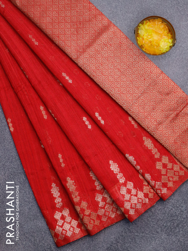 Banarasi semi matka silk saree red with zari woven buttas and zari woven border