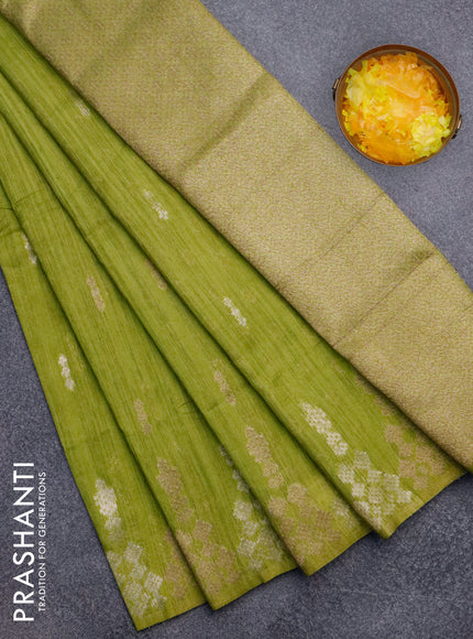 Banarasi semi matka silk saree light green with zari woven buttas and zari woven border