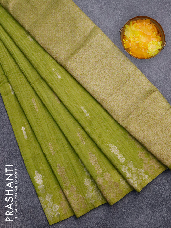 Banarasi semi matka silk saree light green with zari woven buttas and zari woven border