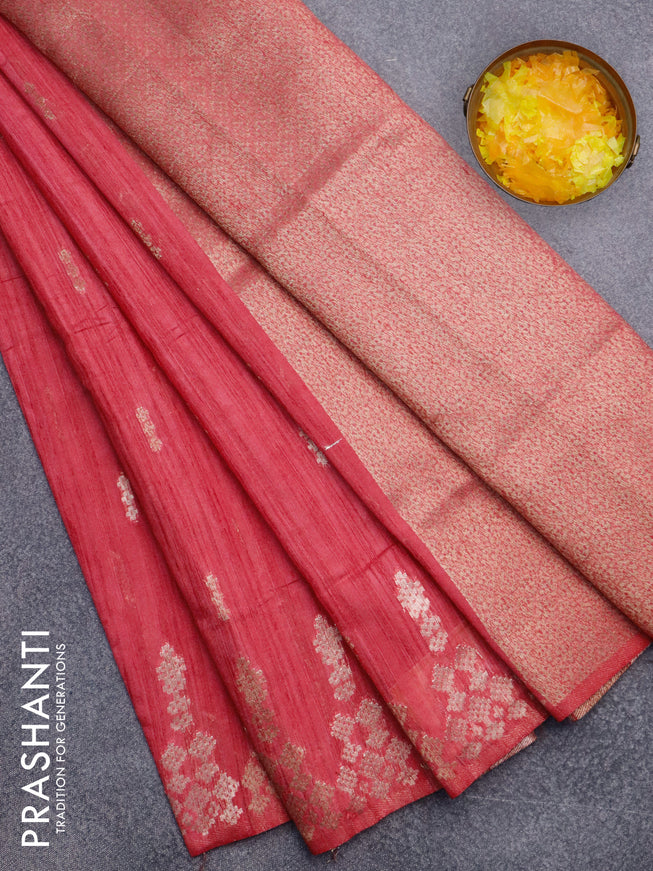 Banarasi semi matka silk saree red shade with zari woven buttas and zari woven border