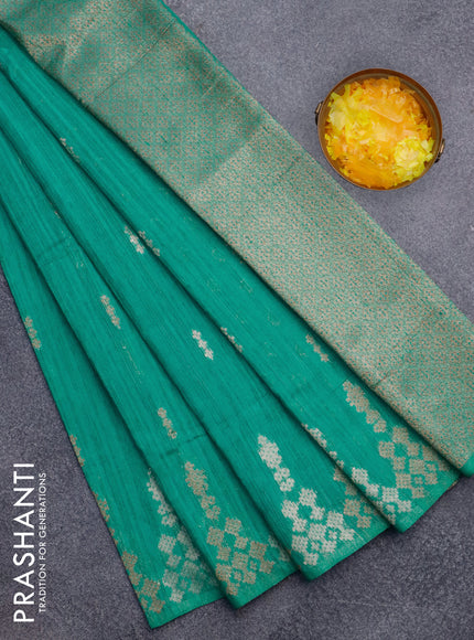 Banarasi semi matka silk saree green shade with zari woven buttas and zari woven border