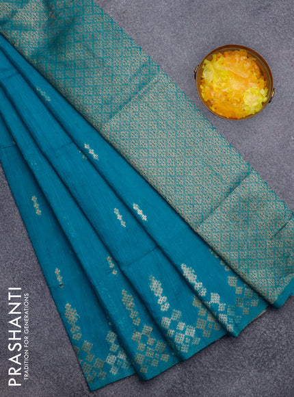 Banarasi semi matka silk saree teal blue with zari woven buttas and zari woven border