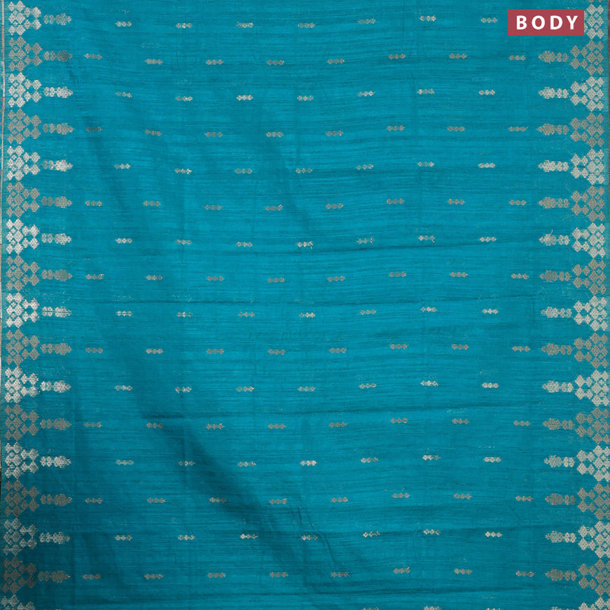 Banarasi semi matka silk saree teal blue with zari woven buttas and zari woven border