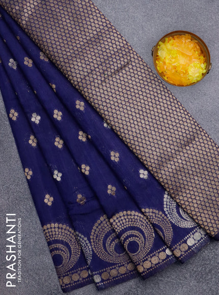 Banarasi semi matka silk saree navy blue with allover zari woven geometric buttas and zari woven border