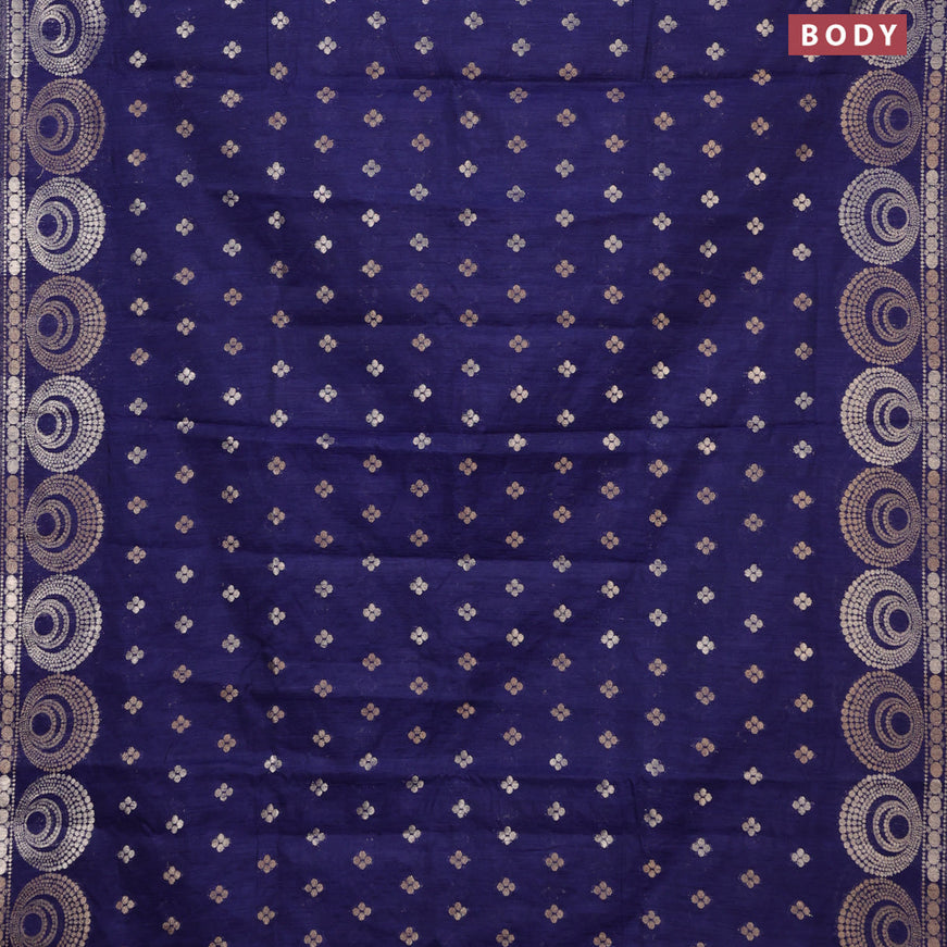 Banarasi semi matka silk saree navy blue with allover zari woven geometric buttas and zari woven border