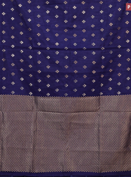 Banarasi semi matka silk saree navy blue with allover zari woven geometric buttas and zari woven border