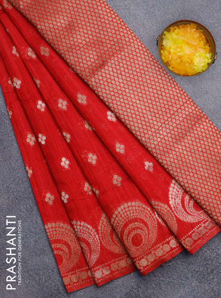 Banarasi semi matka silk saree red with allover zari woven geometric buttas and zari woven border