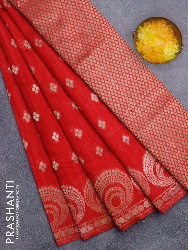 Banarasi semi matka silk saree red with allover zari woven geometric buttas and zari woven border