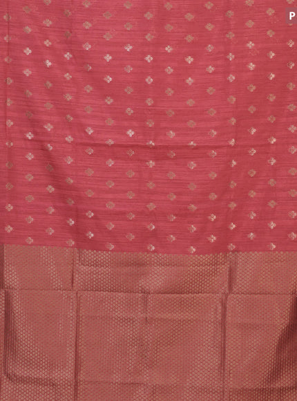 Banarasi semi matka silk saree peach red shade with allover zari woven geometric buttas and zari woven border