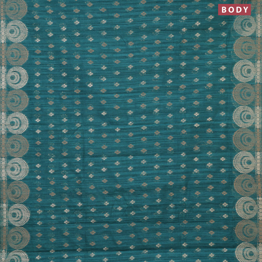 Banarasi semi matka silk saree teal blue shade with allover zari woven geometric buttas and zari woven border