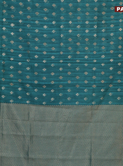 Banarasi semi matka silk saree teal blue shade with allover zari woven geometric buttas and zari woven border