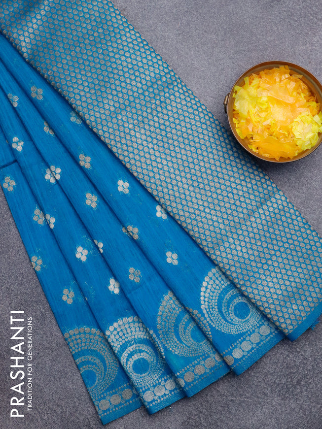 Banarasi semi matka silk saree cs blue with allover zari woven geometric buttas and zari woven border