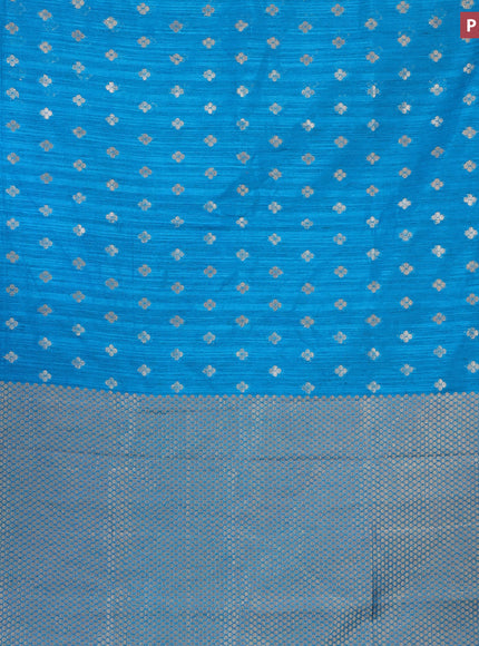 Banarasi semi matka silk saree cs blue with allover zari woven geometric buttas and zari woven border