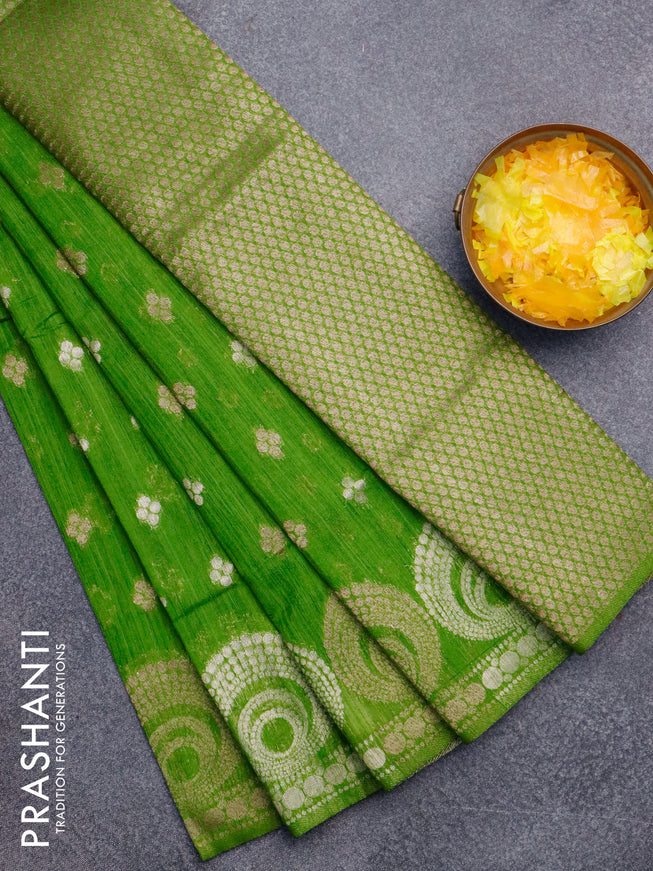 Banarasi semi matka silk saree light green with allover zari woven geometric buttas and zari woven border