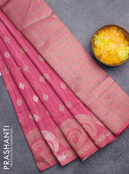 Banarasi semi matka silk saree pink shade with allover zari woven geometric buttas and zari woven border