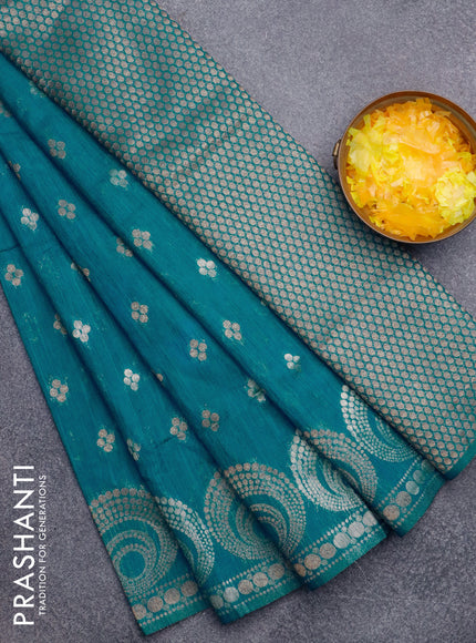 Banarasi semi matka silk saree blue with allover zari woven geometric buttas and zari woven border