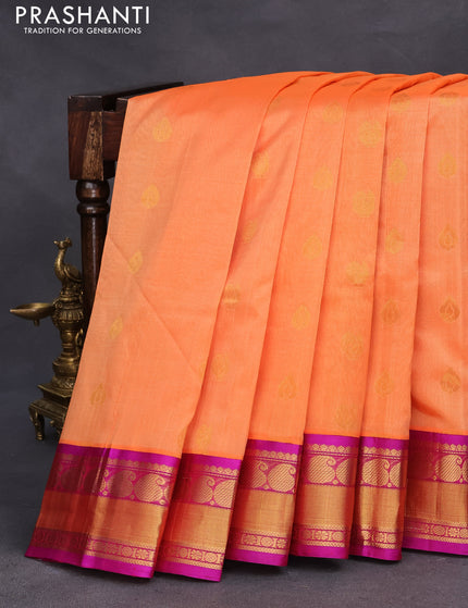 Kuppadam silk cotton saree orange and dark pink with annam zari woven buttas and paisley zari woven border