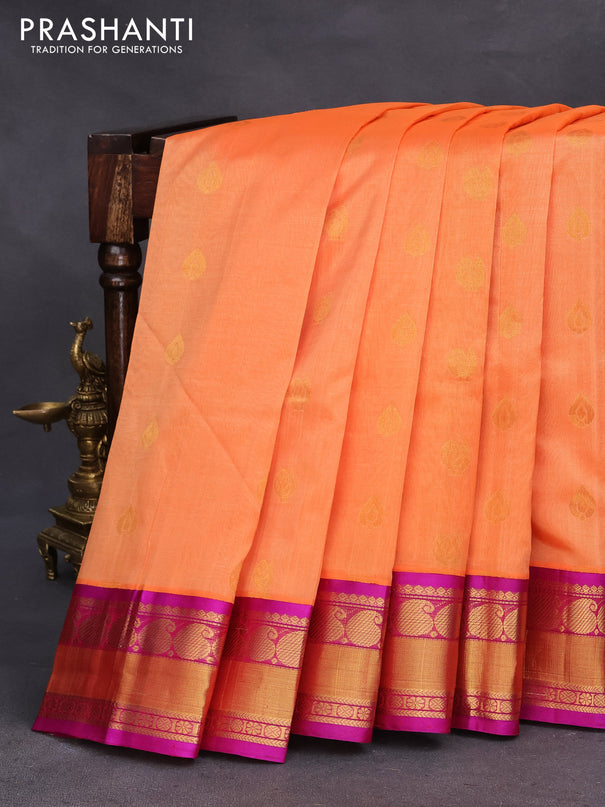 Kuppadam silk cotton saree orange and dark pink with annam zari woven buttas and paisley zari woven border