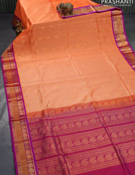 Kuppadam silk cotton saree orange and dark pink with annam zari woven buttas and paisley zari woven border