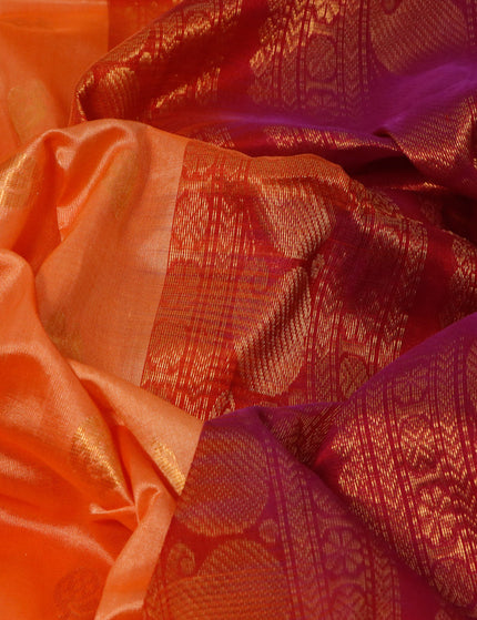 Kuppadam silk cotton saree orange and dark pink with annam zari woven buttas and paisley zari woven border