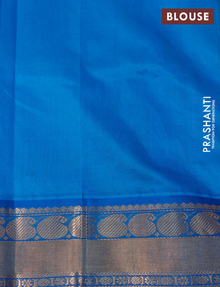 Kuppadam silk cotton saree peach orange and cs blue with annam zari woven buttas and paisley zari woven border