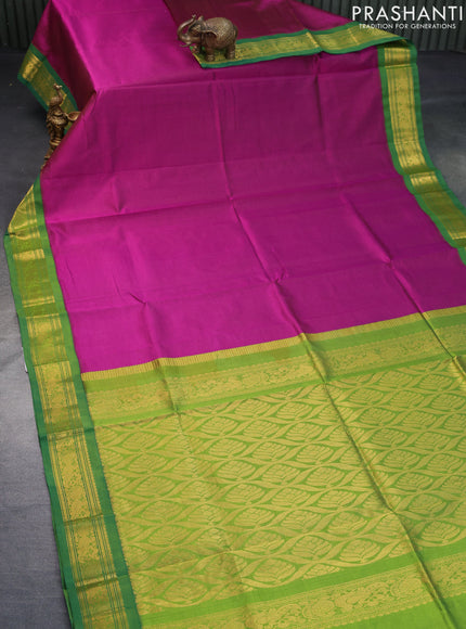 Silk cotton saree magenta pink and light green with allover vairaosi pattern and zari woven korvai border