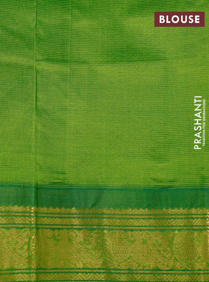 Silk cotton saree magenta pink and light green with allover vairaosi pattern and zari woven korvai border