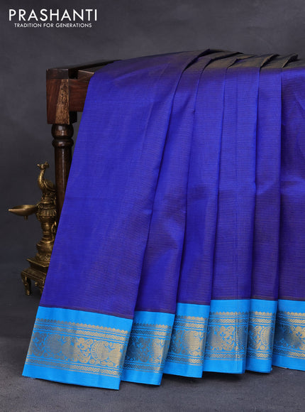 Silk cotton saree blue and cs blue with allover vairaosi pattern and zari woven korvai border