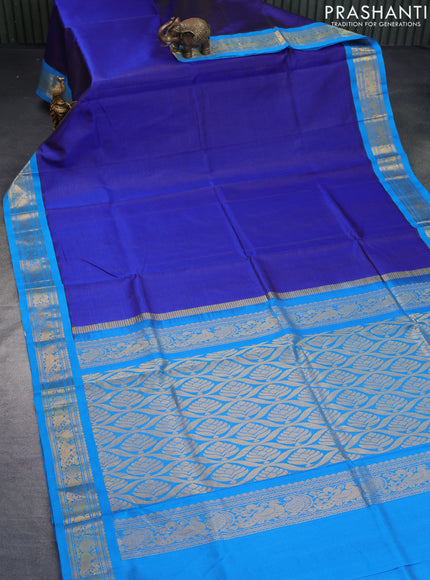 Silk cotton saree blue and cs blue with allover vairaosi pattern and zari woven korvai border