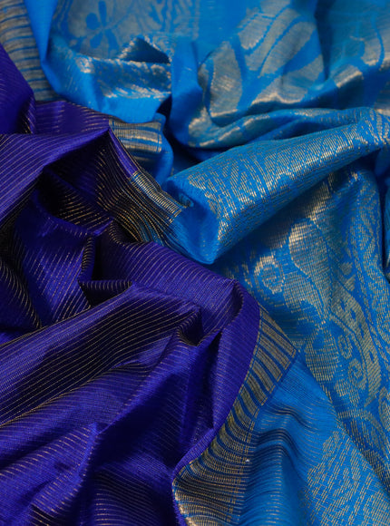 Silk cotton saree blue and cs blue with allover vairaosi pattern and zari woven korvai border