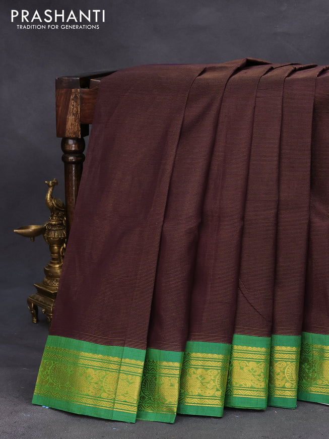 Silk cotton saree coffee brown and light green with allover vairaosi pattern and zari woven korvai border