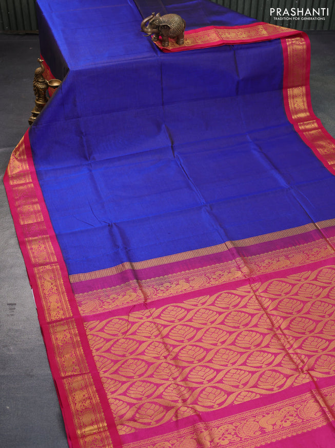 Silk cotton saree blue and pink with allover vairaosi pattern and zari woven korvai border