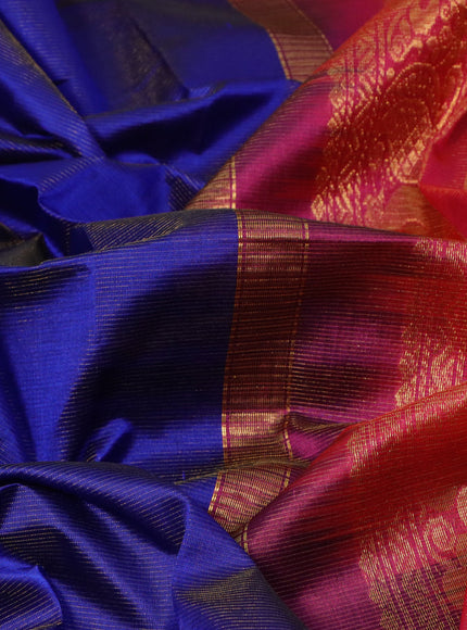 Silk cotton saree blue and pink with allover vairaosi pattern and zari woven korvai border