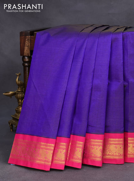 Silk cotton saree blue and pink with allover vairaosi pattern and zari woven korvai border