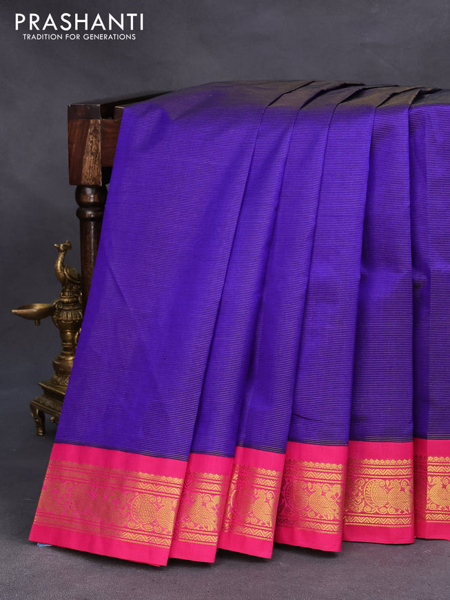 Silk cotton saree blue and pink with allover vairaosi pattern and zari woven korvai border