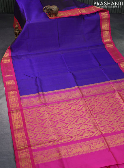 Silk cotton saree blue and pink with allover vairaosi pattern and zari woven korvai border