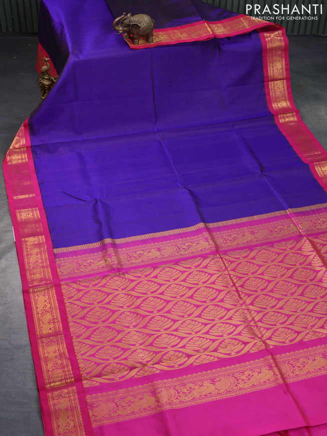 Silk cotton saree blue and pink with allover vairaosi pattern and zari woven korvai border