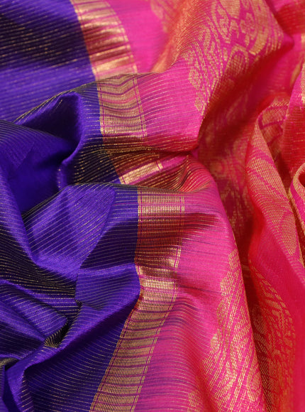 Silk cotton saree blue and pink with allover vairaosi pattern and zari woven korvai border