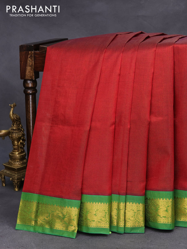 Silk cotton saree maroon and light green with allover vairaosi pattern and zari woven korvai border