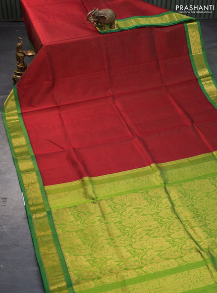 Silk cotton saree maroon and light green with allover vairaosi pattern and zari woven korvai border