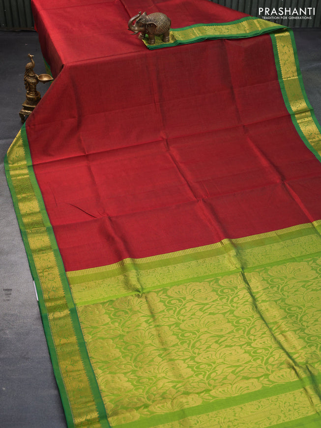 Silk cotton saree maroon and light green with allover vairaosi pattern and zari woven korvai border