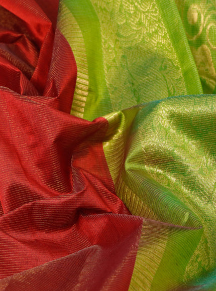 Silk cotton saree maroon and light green with allover vairaosi pattern and zari woven korvai border