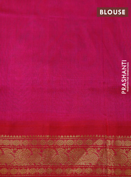 Silk cotton saree light blue and pink with plain body and zari woven korvai border