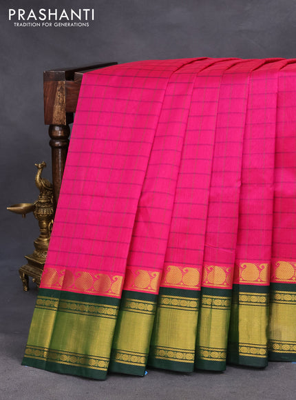 Silk cotton saree pink and green with allover thread woven checked patten  and paisley zari woven korvai border