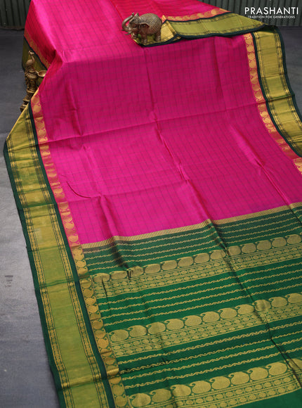 Silk cotton saree pink and green with allover thread woven checked patten  and paisley zari woven korvai border